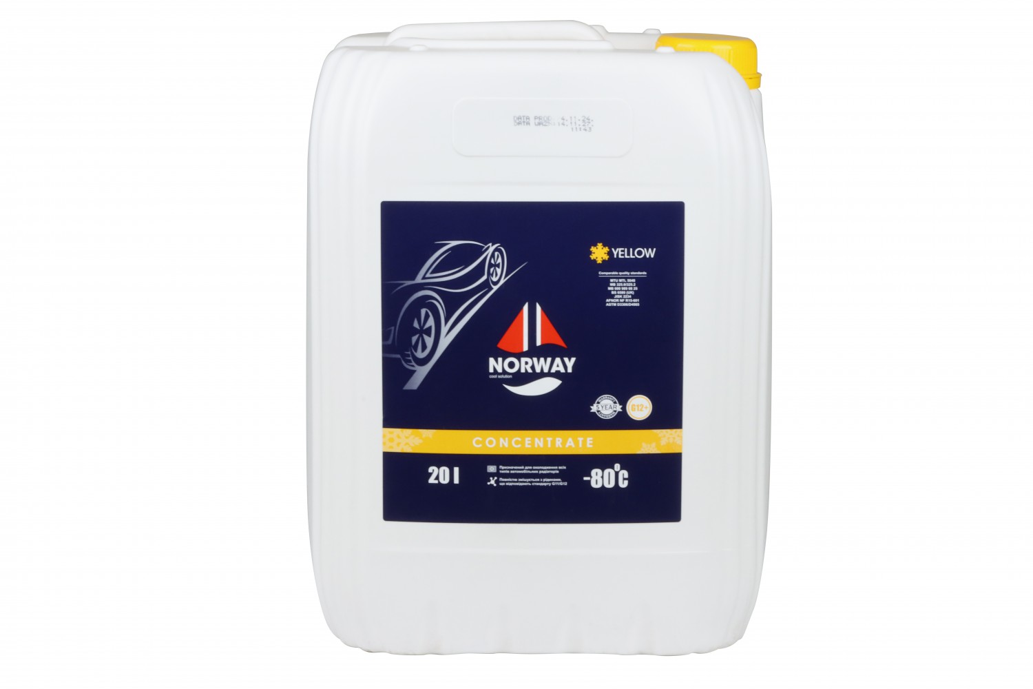 КОНЦЕНТРАТ АВТОРІДИНИ ОХОЛОДЖУЮЧОЇ «АНТИФРИЗ NORWAY G 12+ - 80°С» (ЖОВТИЙ) 20Л.